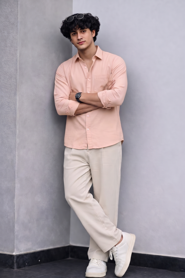 Cotton Chambray Shirt Peach