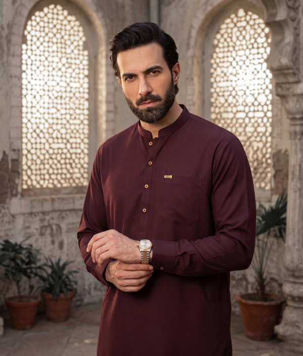 Men's Unstitched Maroon Wash & Wear Suit