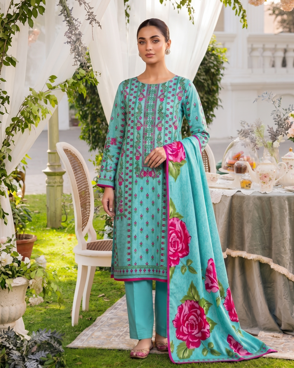 3 Pieces - Neova Unstitched Turquoise Print Lawn Suit