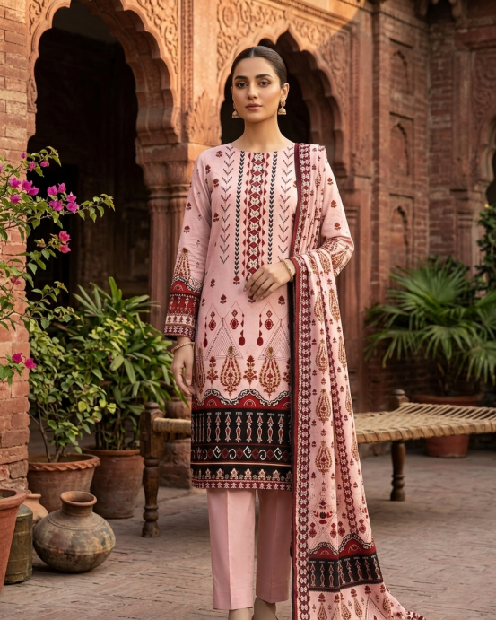 3 Pieces - Neova Unstitched Pink Print Lawn Suit