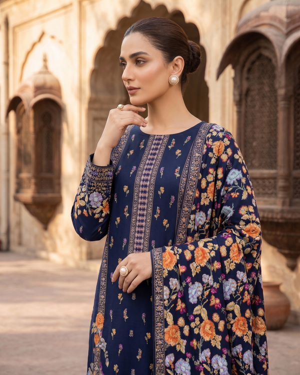 3 Pieces - Neova Unstitched Navy Print Lawn Suit