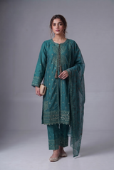 PC-702 Embroidered Stitched Gown Suit 4PC